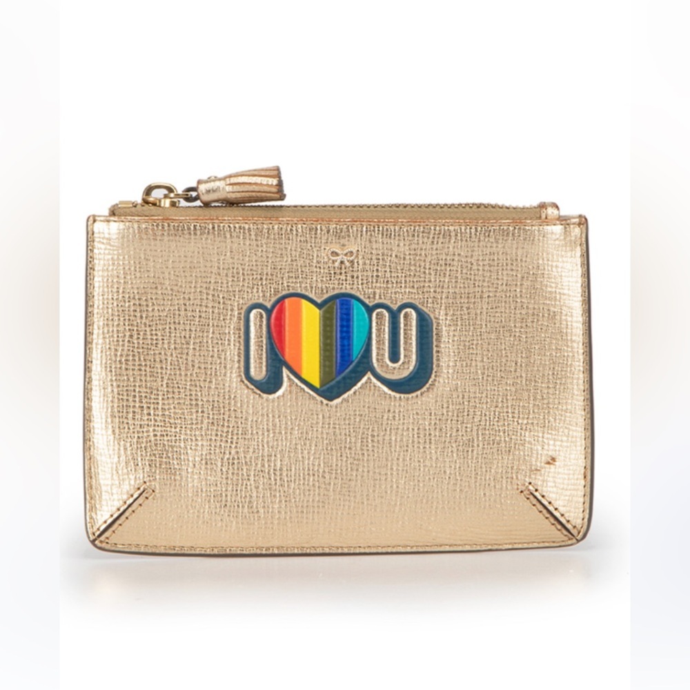 Anya Hindmarch Gold Zip I❤️U Clutch/Pouch.